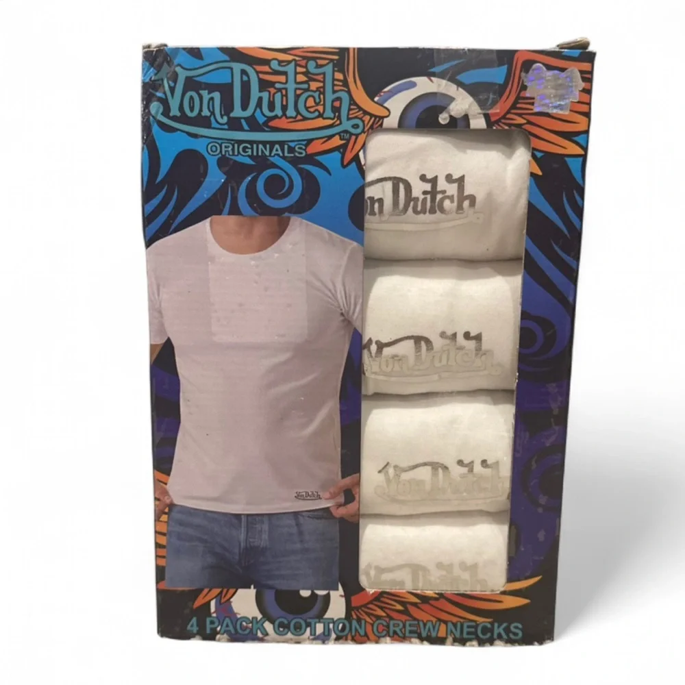 Y2K Von Dutch 4-Pack White Cotton Crew Neck Tee Size Men’s Large (NWT)
